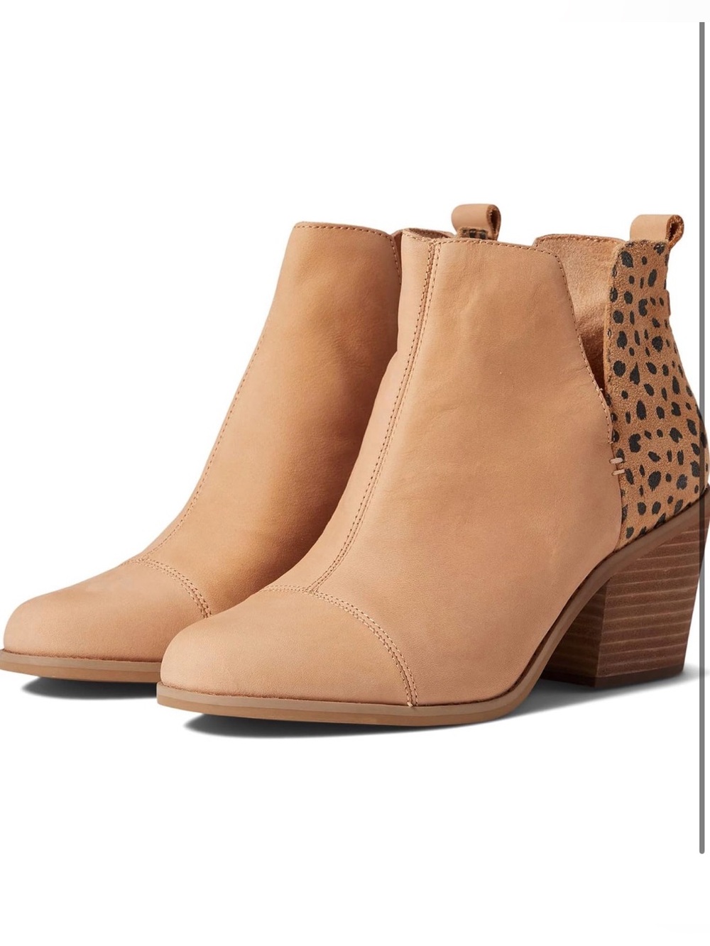 TOMS Women’s Everly Cutout Ankle Booties in Honey Beige with Leopard Accent sz 9